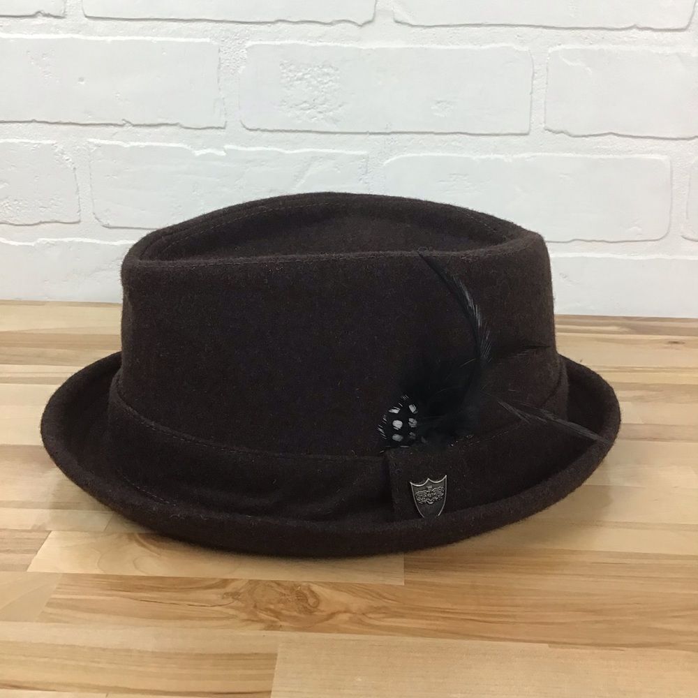 ANGELA & William wool blend unisex feather hat brown Large/Xlarge